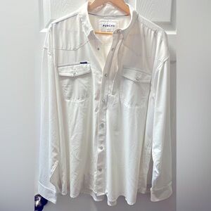 Mens Poncho brand “Odessa” Western pearl snap shirt. XL. White